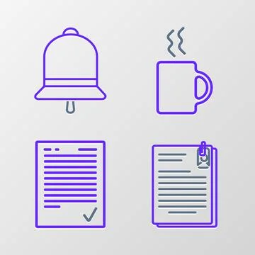 Set line File document and paper clip, Exam sheet with check mark, Coffee c.. イラスト素材