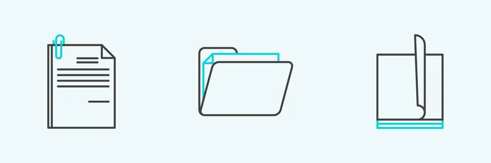 Set line File document, and paper clip and Document folder icon. Vector Stockillustratie