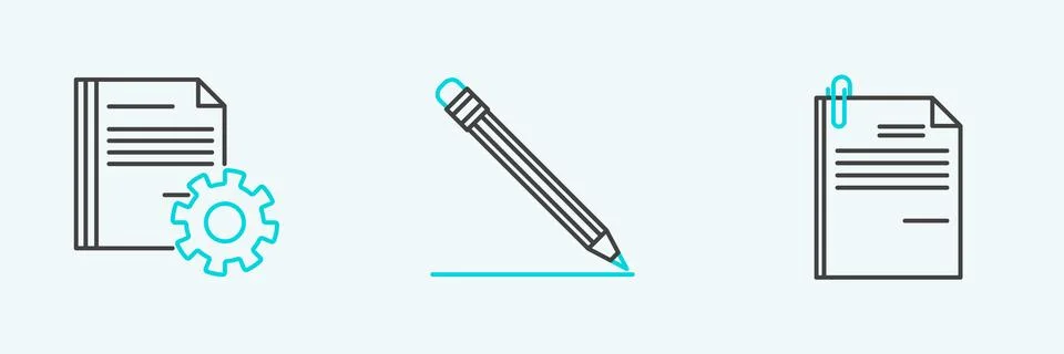 Set line File document and paper clip, Document settings with gears and Pen.. Stock-Illustration