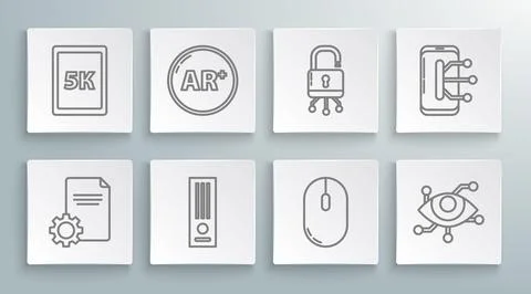 Set line File document, Ar, augmented reality, Video game console, Computer.. Illustrazione stock
