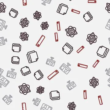 Set line File document, Atom, Online class and Ruler on seamless pattern. Vector 스톡 일러스트