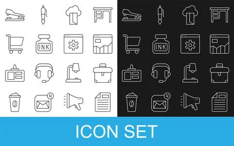 Set line File document, Briefcase, Graph chart infographic, Cloud database Stock Illustration