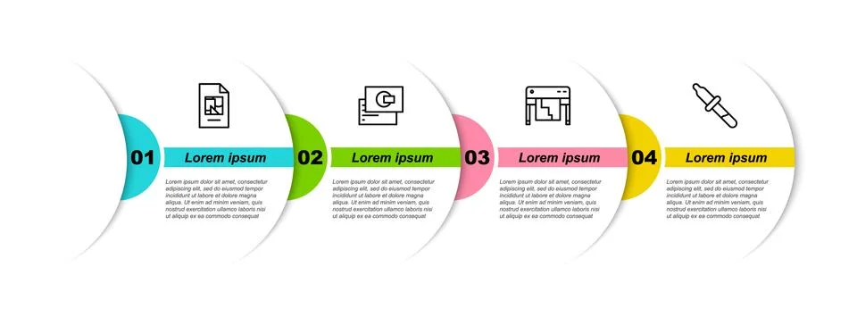 Set line File document, Business card, Plotter and Pipette. Business infographic Illustrazione stock