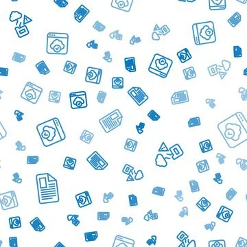 Set line File document, Cloud technology data transfer and on seamless pattern Stock Illustration