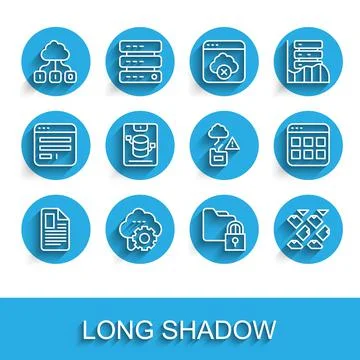Set line File document, Cloud technology data transfer, Folder and lock, Data Stock Illustration