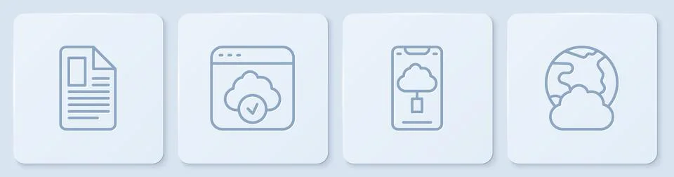 Set line File document, Cloud technology data transfer, and Social network... 库存插图