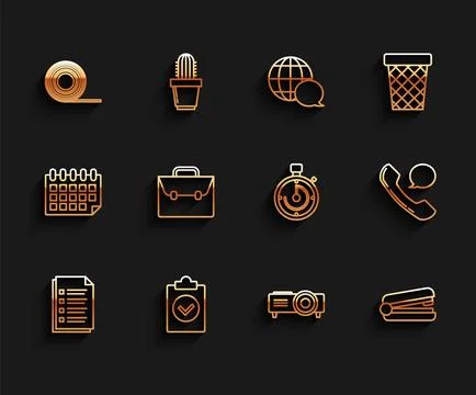 Set line File document, Completed task, Scotch, Presentation, movie, film, media Stock Illustration