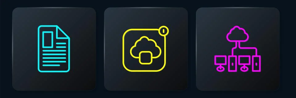 Set line File document, Computer network and Cloud technology data transfer Stock Illustration