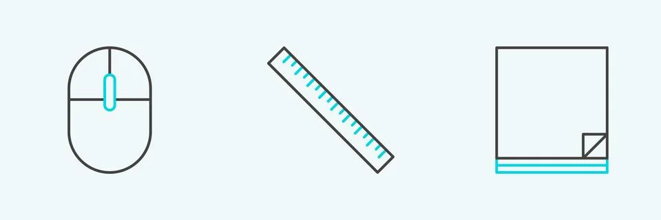 Set line File document, Computer mouse and Ruler icon. Vector Illustrazione stock