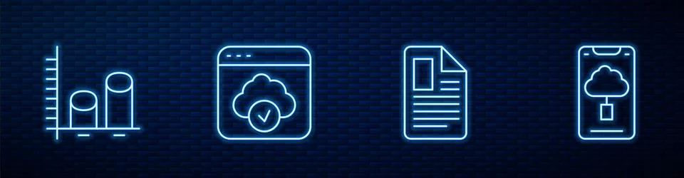 Set line File document, Data analysis, Cloud technology data transfer and ... Illustrazione stock