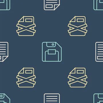 Set line File document, Delete file and Floppy disk on seamless pattern. Vector Stock Illustration