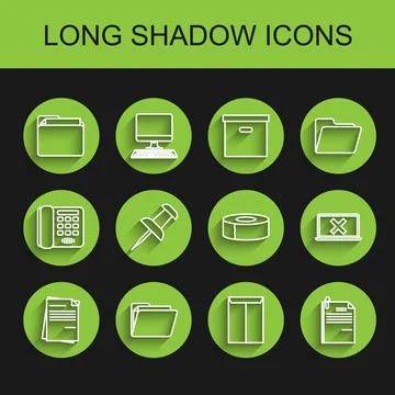 Set line File document, Document folder, Envelope, and paper clip, Push pin Stock Illustration