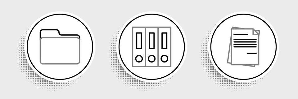 Set line File document, Document folder and Office folders with papers and .. Stock Illustration