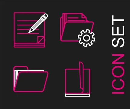 Set line File document, Document folder, Folder settings with gears and Bla.. Stockillustratie