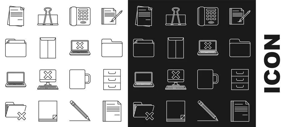Set line File document, Drawer with documents, Document folder, Telephone 스톡 일러스트
