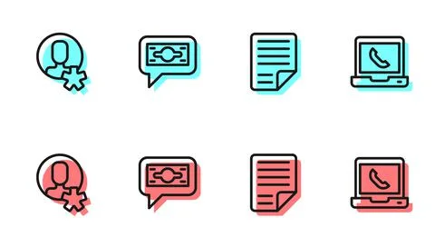 Set line File document, Elected employee, Stacks paper money cash and Telephone Stock Illustration