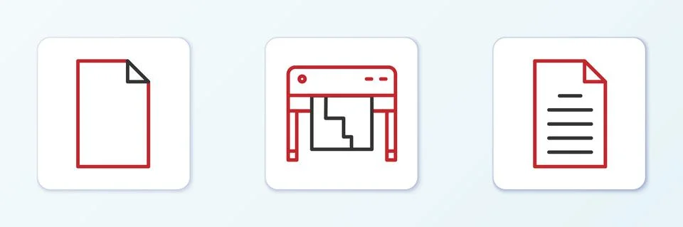 Set line File document, Empty and Plotter icon. Vector Illustrazione stock