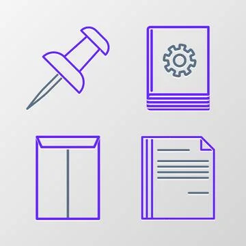 Set line File document, Envelope, User manual and Push pin icon. Vector Stock Illustration
