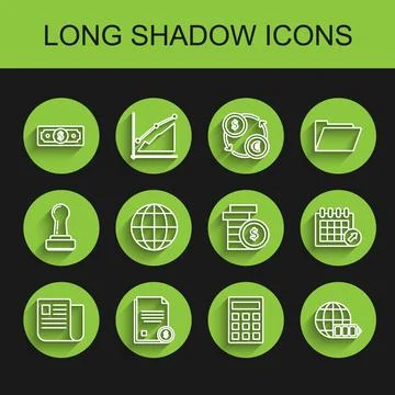 Set line File document, Finance, Stacks paper money cash, Calculator, Batte.. Stock Illustration