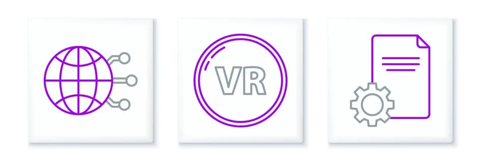 Set line File document, Global technology or social network and Virtual rea.. 스톡 일러스트