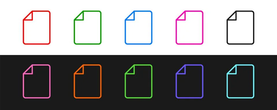 Set line File document icon isolated on black and white background. Checklist Illustrazione stock