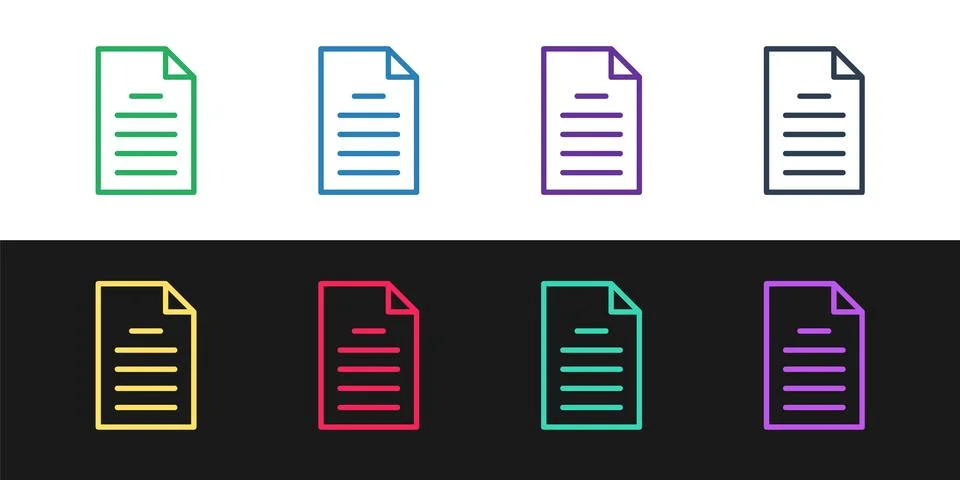 Set line File document icon isolated on black and white background. Checklist Stock Illustration