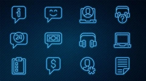 Set line File document, Laptop, Telephone 24 hours support, Stacks paper money Stock Illustration