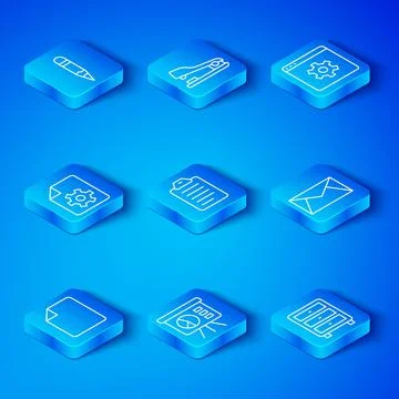 Set line File document, To list or planning, Board with graph, Mail and e-m.. Stock Illustration