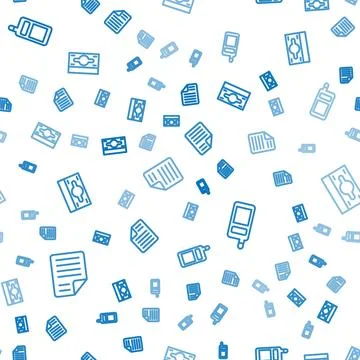 Set line File document, Mobile phone and Stacks paper money cash on seamless Stock Illustration