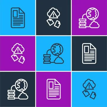 Set line File document, Network cloud connection and Cloud hacking icon. Vector 스톡 일러스트