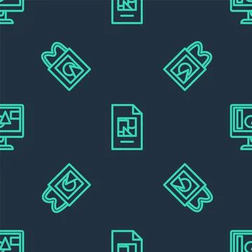 Set line File document, Paper shopping bag and Computer monitor screen on イラスト素材