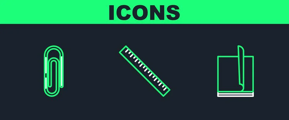 Set line File document, Paper clip and Ruler icon. Vector Stock Illustration