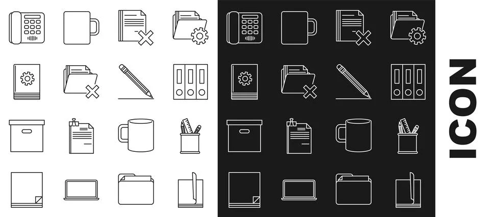 Set line File document, Pencil case stationery, Office folders with papers and イラスト素材