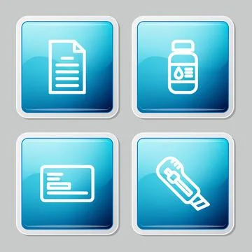 Set line File document, Printer ink bottle, Business card and Stationery knife Stock Illustration