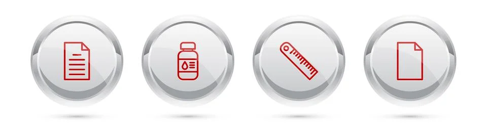 Set line File document, Printer ink bottle, Ruler and Empty. Silver circle Stock Illustration