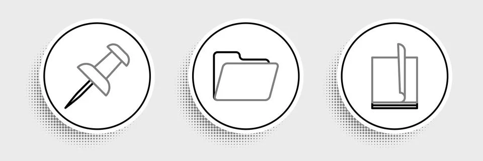 Set line File document, Push pin and Document folder icon. Vector 스톡 일러스트
