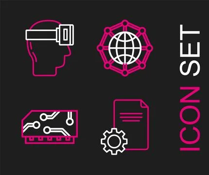Set line File document, RAM, random access memory, Global technology social Illustrazione stock