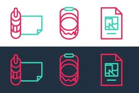 Set line File document, Roll of paper and Paint bucket icon. Vector 스톡 일러스트