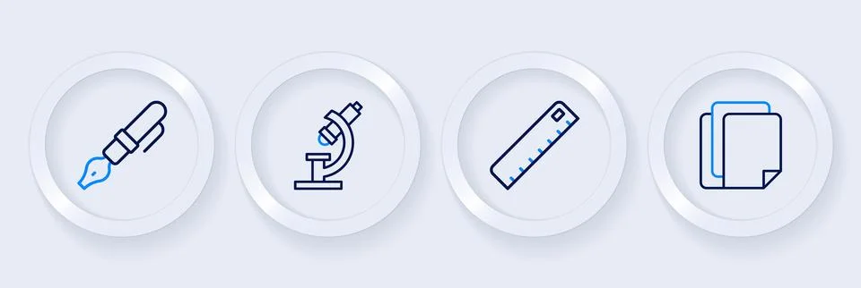 Set line File document, Ruler, Microscope and Fountain pen nib icon. Vector Stock Illustration