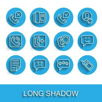 Set line File document, Sad smile, Declined or missed phone call, Speech bubble Stock Illustration