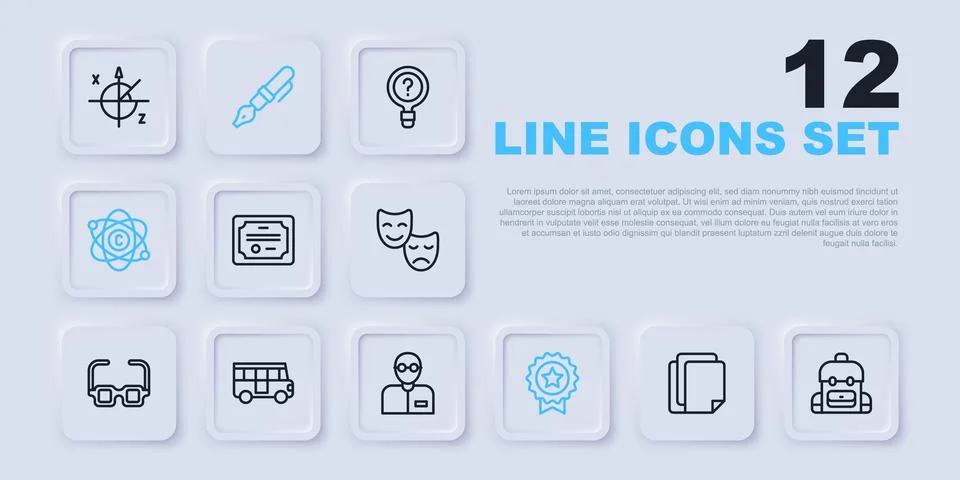 Set line File document, School backpack, Certificate template, Medal with s.. Stock Illustration