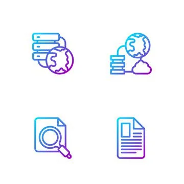 Set line File document, Search concept with folder, Network cloud connection and Stock Illustration