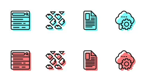 Set line File document, Search engine, Data stream and Cloud technology dat.. Illustrazione stock