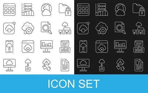 Set line File document, Server, Data, Web Hosting, Computer network, Social 스톡 일러스트