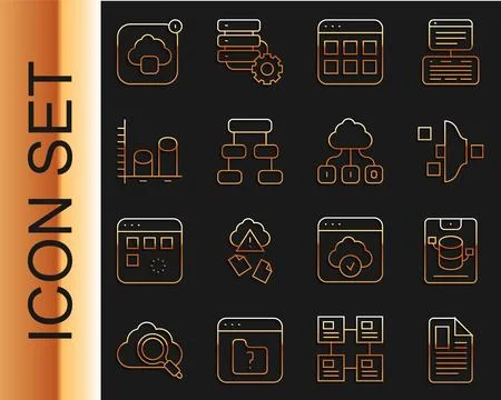 Set line File document, Server, Data, Web Hosting, Filter setting, Browser .. Stock Illustration