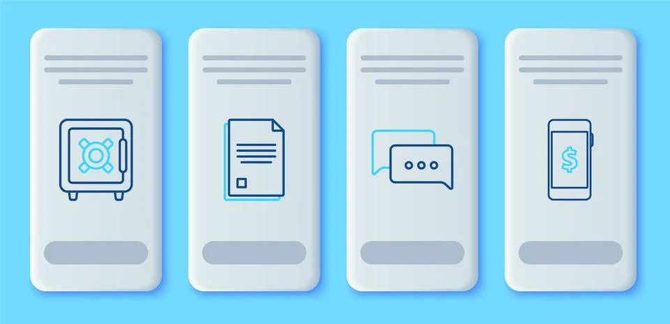 Set line File document, Speech bubble chat, Safe and Smartphone with dollar.. Stock Illustration