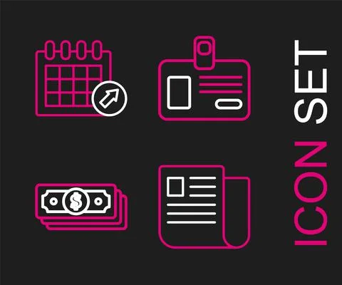 Set line File document, Stacks paper money cash, Identification badge and 스톡 일러스트