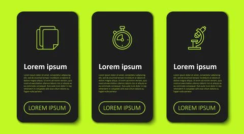 Set line File document, Stopwatch and Microscope. Business infographic template Illustrazione stock