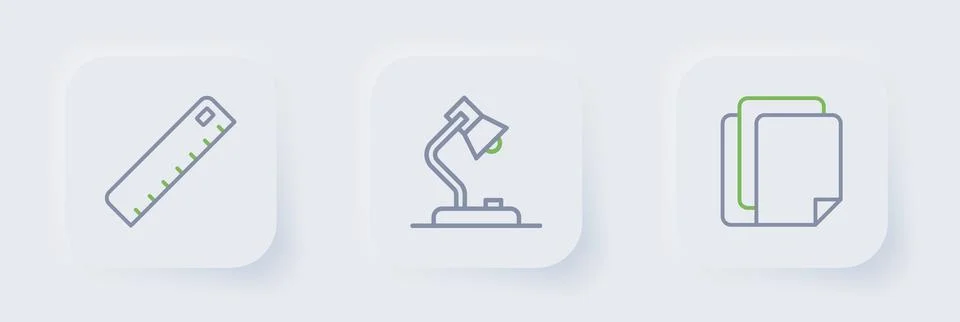 Set line File document, Table lamp and Ruler icon. Vector Stock Illustration