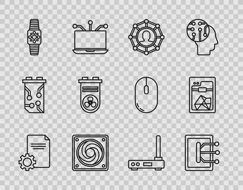 Set line File document, Tablet, Project team base, Computer cooler, Smartwatch 스톡 일러스트